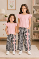 2 Pcs Girl's Stitched Cotton Jersey Printed Pajama And Shirt