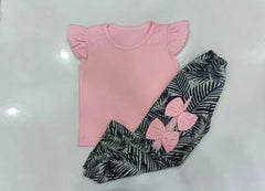 2 Pcs Girl's Stitched Cotton Jersey Printed Pajama And Shirt
