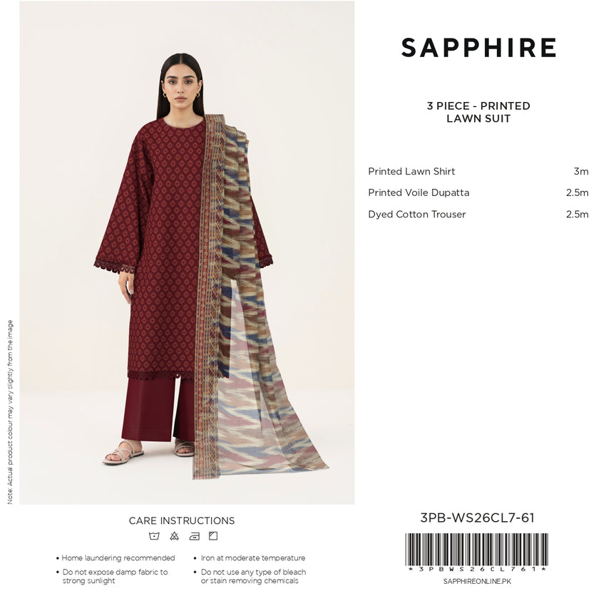 SAPPHIRE Printed Three Piece  Luxury Lawn 2026 (article-03) VOL-7